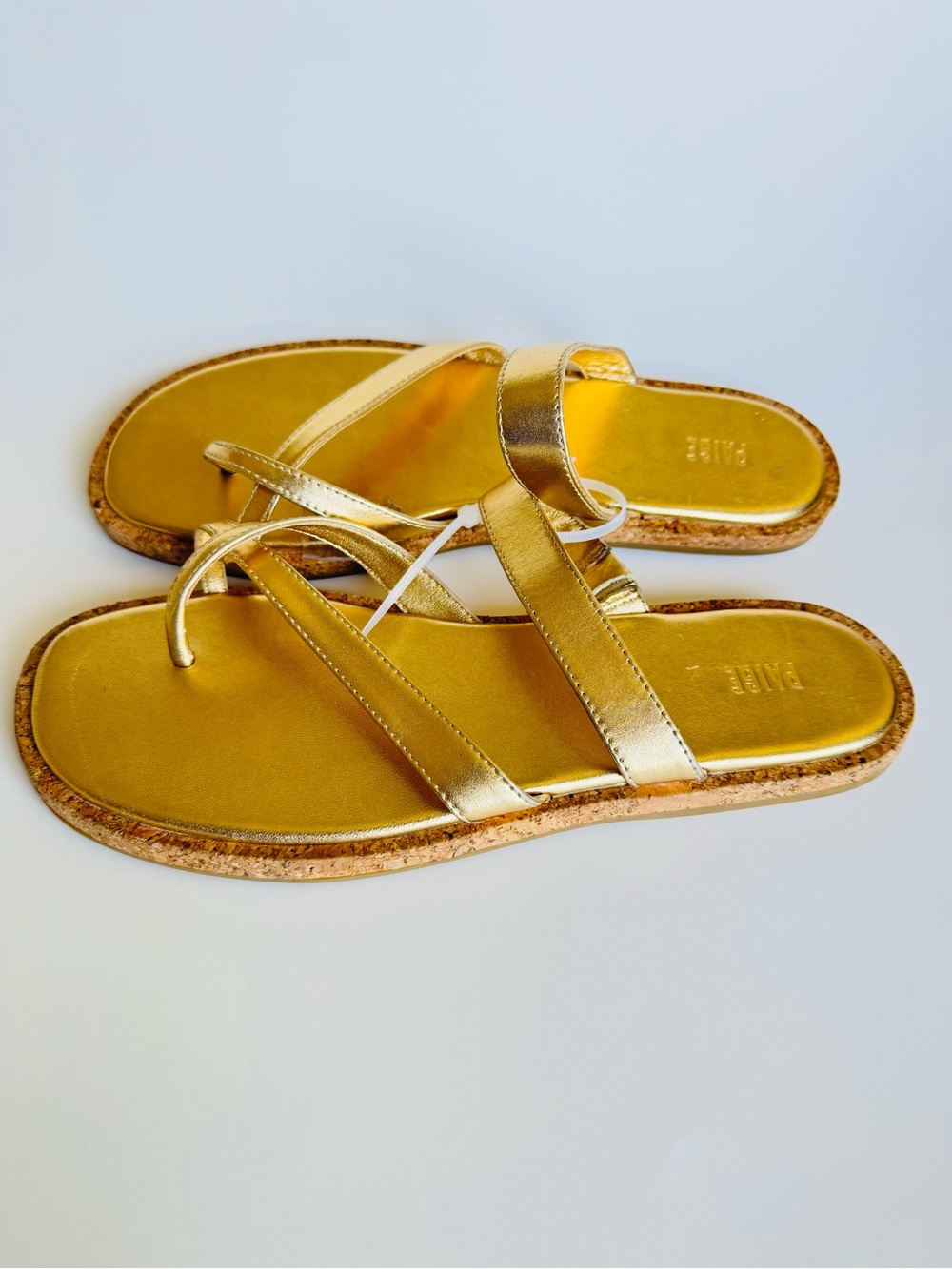 PAIGE Metallic Gold Cork-Trim Strappy Sandals